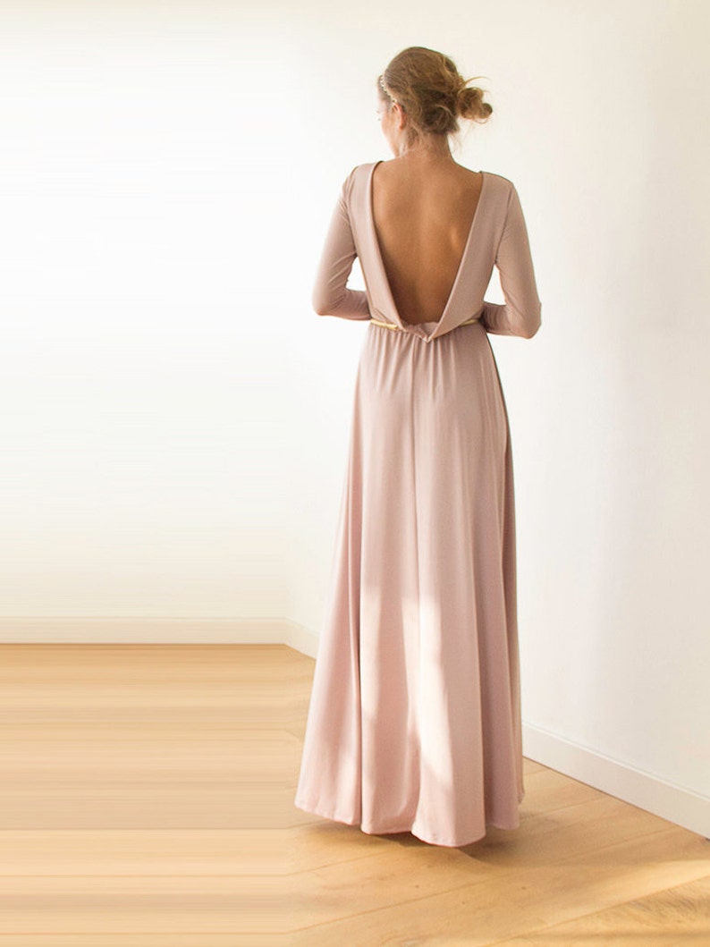 long sleeve blush pink maxi dress