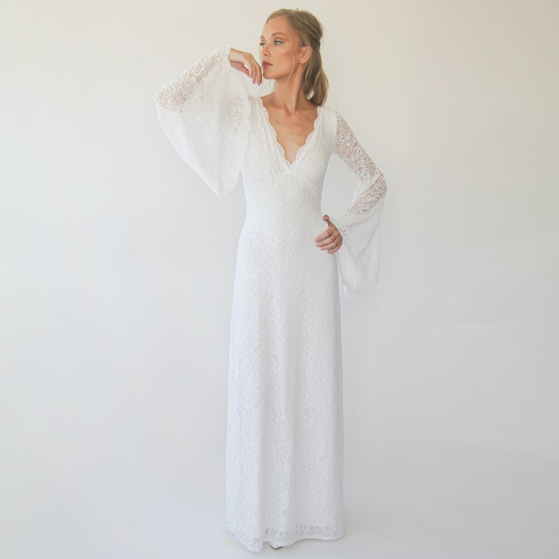 Ivory Bohemian Bell sleeves ivory Wedding Dress ,Empire waistline 1291 image 4