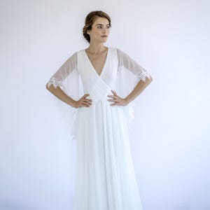 Boho Chiffon Wedding Dress: Sheer Flutter Sleeve Lace Bridal Gown