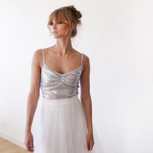 Sale Silver top with spaghetti straps, Metallic party silver top 2008 image 1