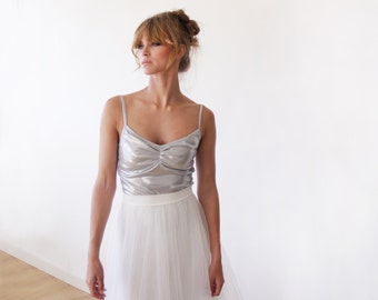 Sale Silver top with spaghetti straps, Metallic party silver top 2008