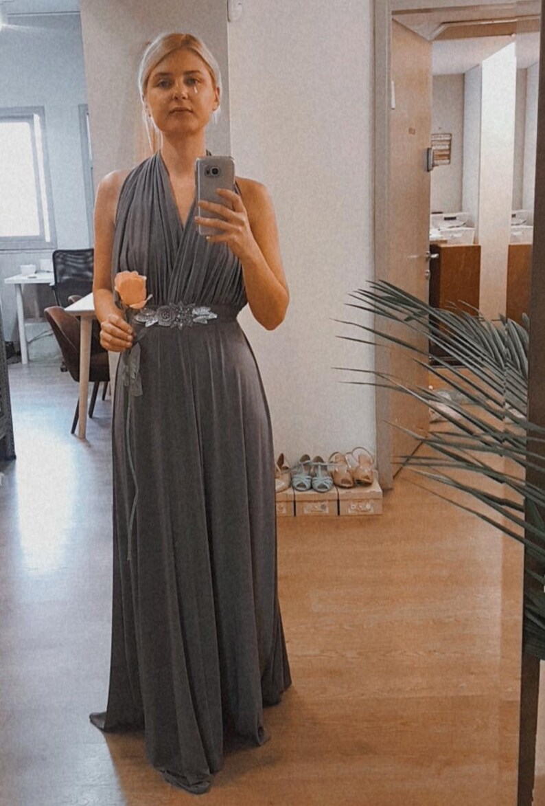 Halter neck grey maxi gown, Backless maxi grey dress 1070 image 3