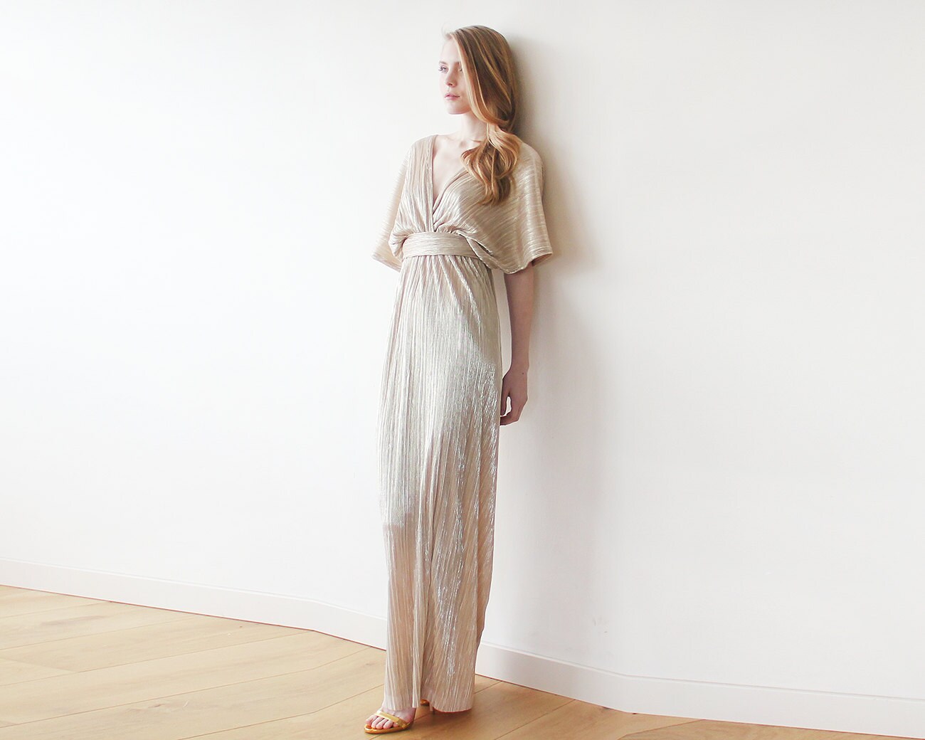 gold pleated gown