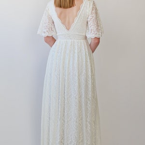 Butterfly Sleeves Ivory Bohemian Empire Lace Wedding Dress with Open back 1383 image 9