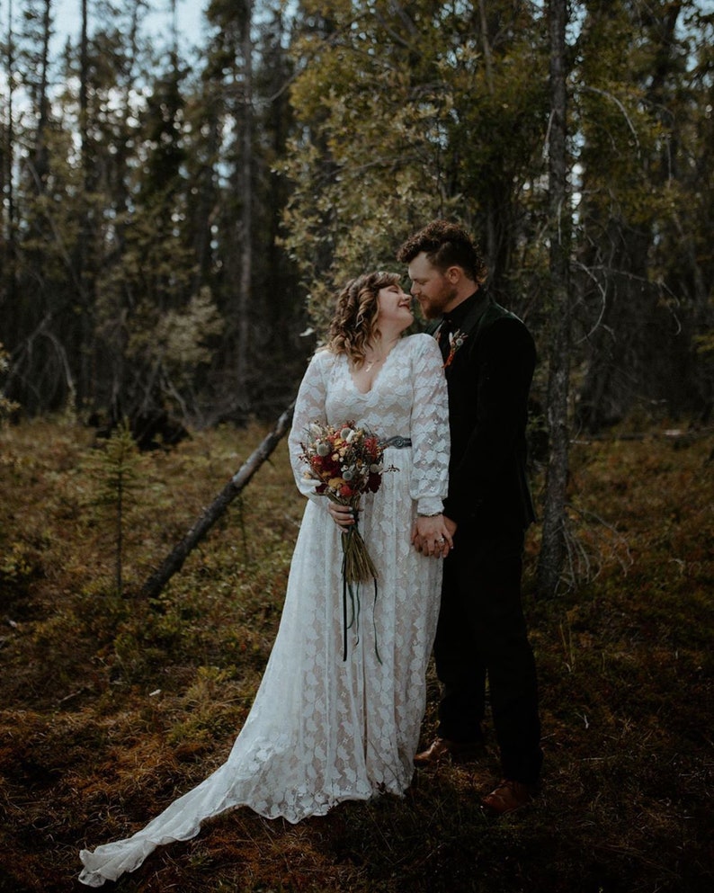 Leaf Lace Ivory Blush Color Wedding Dress Long Sleeve Lace Etsy