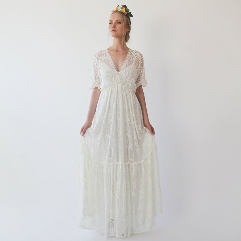 Bestseller Boho Ivory bat sleeves wedding dress 1241 image 1