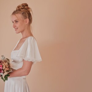 Silky Wedding Cropped Top with Butterfly Short Sleeves #2060 image 6