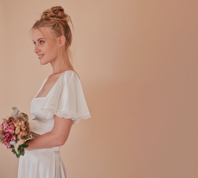 Silky Wedding Cropped Top with Butterfly Short Sleeves #2060 image 6