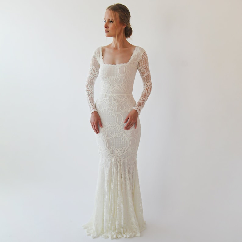 Ivory Mermaid wedding dress with square neckline 1245 image 2