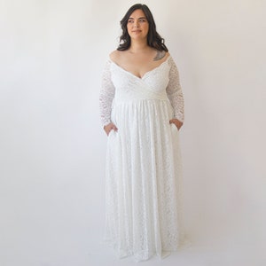 Ivory Lace Off-Shoulder Wedding Dress with Pockets