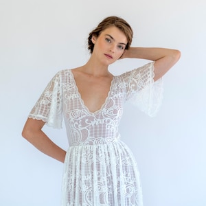 Boho Lace Wedding Dress: Ivory Bell Sleeve Bridal Gown
