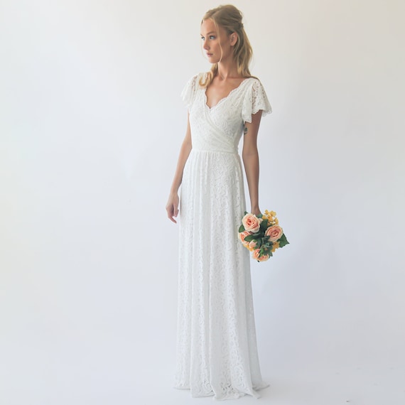 Ivory Wrap Lace Bohemian Wedding Dress ...