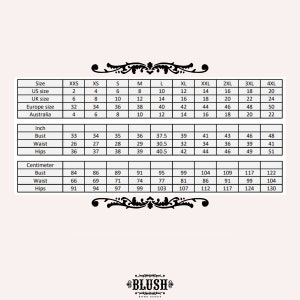 Puede incluir: Tabla de tallas para ropa en pulgadas y cent&iacute;metros. La tabla muestra tallas desde XXS hasta 4XL, con medidas de busto, cintura y caderas.