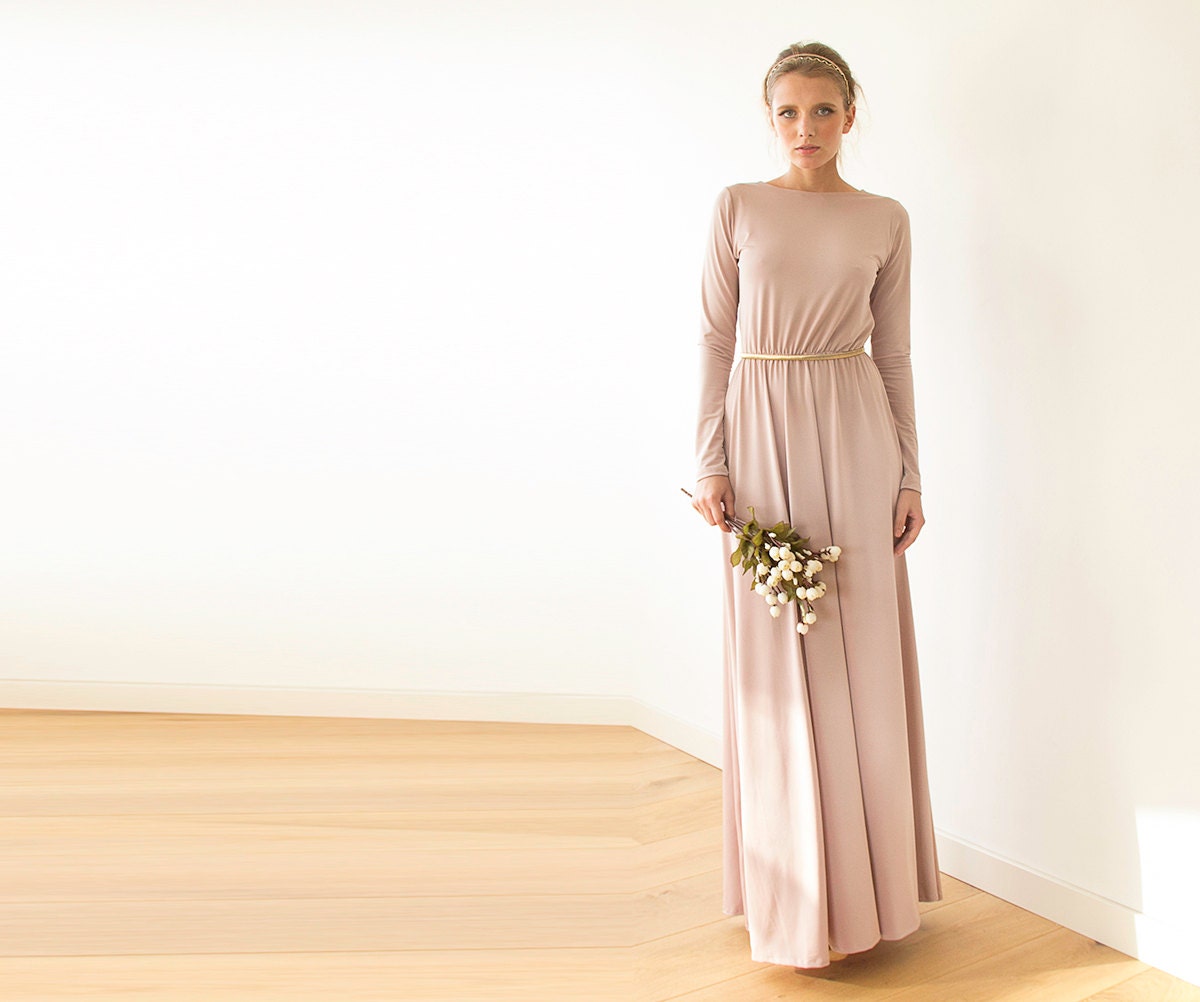 blush pink maxi dress with sleeves