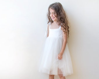 SALE White tie-straps girls dress #5004