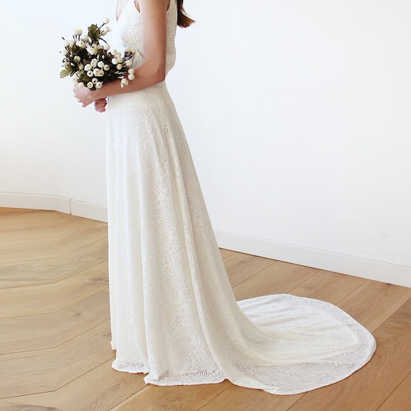 Ivory Floral Lace Bridal Maxi Skirt with train #3026