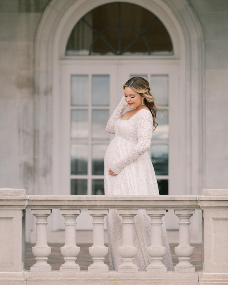 Maternity Vintage Ivory Blush Square Neckline Dress image 4