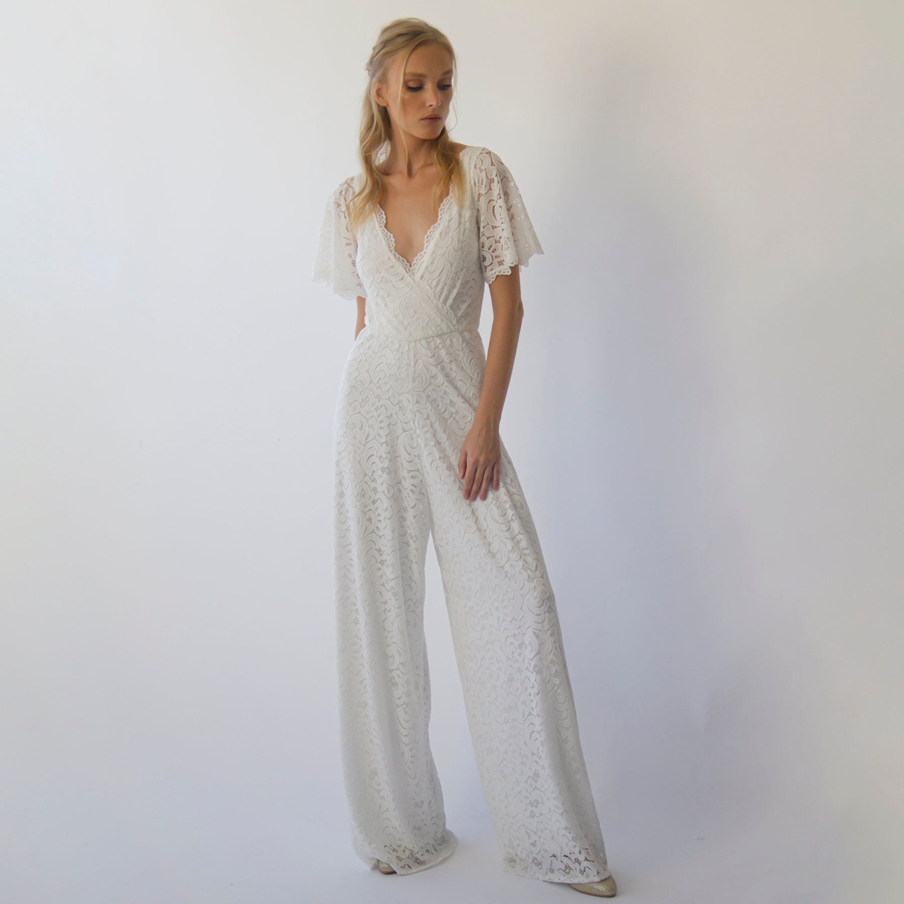 Bohemian Ivory Butterfly Sleeves Bridal Lace Wedding Jumpsuit - Etsy