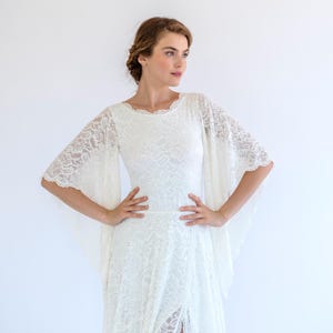 Boho Lace Wedding Dress: Angel Sleeves, High Slit, Vintage Style