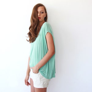 SALE ITEM last in stock , Boxy summer minty top, Mint women blouse, Short sleeves top 2003 image 4