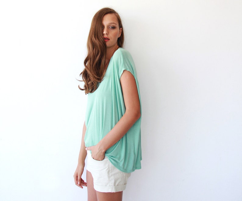 SALE ITEM last in stock , Boxy summer minty top, Mint women blouse, Short sleeves top 2003 image 4