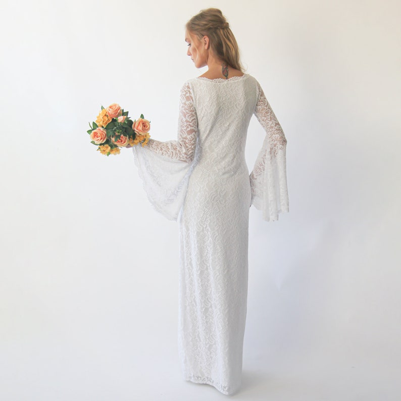 Ivory Bohemian Bell sleeves ivory Wedding Dress ,Empire waistline 1291 image 8