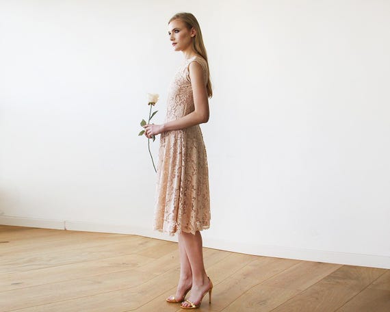 beige lace midi dresses Women's Fiore Sheath Lace Midi Dress S/M/L/XL/Customize Beige MEAN BLVD Beige / S main image 1