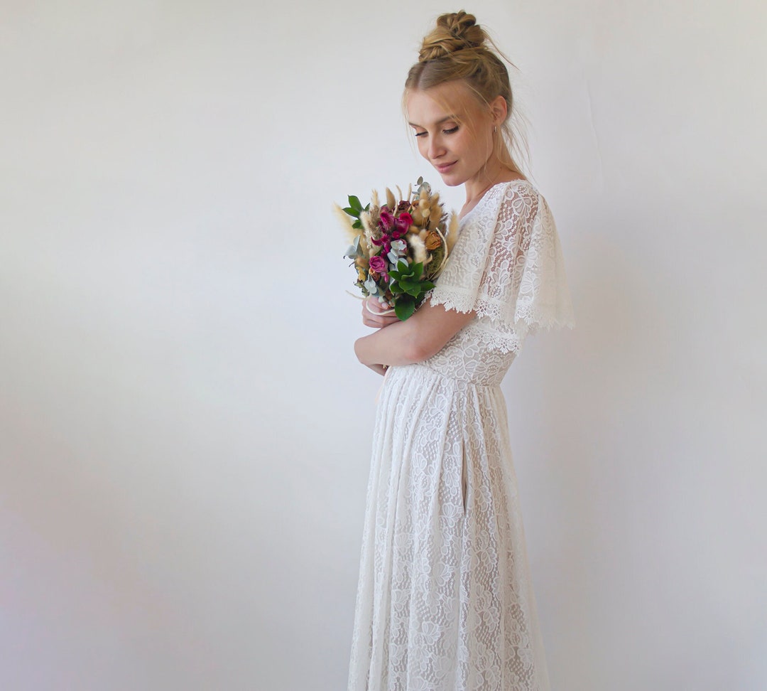 Ivory Pearl Lace Bohemian Wedding Dress With Pockets #1345 - Etsy