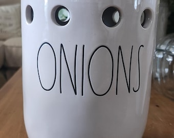 Rae Dunn Onions & Potatoes Ceramic Storage Cellar Canister Set with Wood Lids