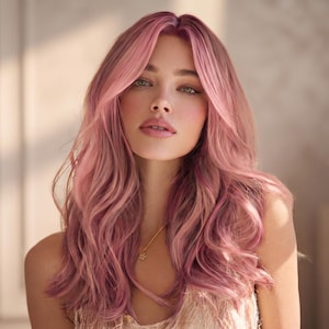 Pink Ombre Lace Front Wig, Long Straight Synthetic Hair, Natural Hairline, Cosplay Party Wig