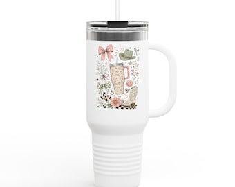 Bloemen gezellige koffie illustratie 40oz reismok | Bloementheethermos