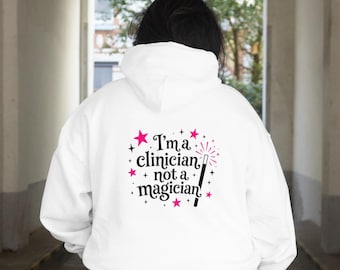 Clinician Not Magician iron on transfer, Speech Therapist, Physio, OT Gift. Upcycle your wardrobe!