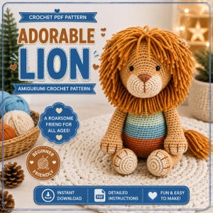 Lion Amigurumi Crochet Pattern Bundle, Cute Lion Crochet Pattern, No Sew Crochet PDF Collection, Beginner Friendly, Instant Download