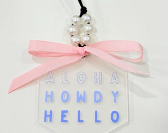 ALOHA HOWDY HELLO Coastal Cowgirl Car Charm