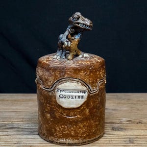 Ultra-Rare Signed John P. Fischner Studio Pottery "Tyrannosaurus Cookies" Jar