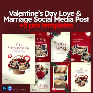 Love & Marriage Instagram Post Templates Valentine’s Day Canva PSD | Romantic Social Media Kit