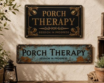 2D Porch Therapy Sign Vintage Metal Tin Sign Farmhouse Wall Decor Rustic Porch Sign Funny Outdoor Wall Art Front Porch Decor - Flat Print 2D