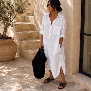 Oversized Linen Maxi Dress | Loose Kaftan, Summer Beach Vacation Outfit