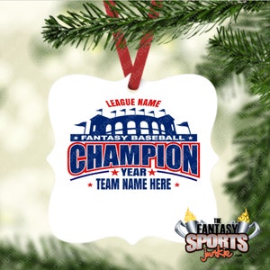 Fantasy Baseball Champion Christmas Ornament Custom & Personalized w/ your Team Name, League Name and Year for Christmas Tree