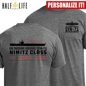 Nimitz Class Aircraft Carrier T-shirt with Custom Personalized ship name, hull number and custom text | Navy Nuke