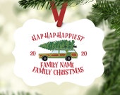 Personalized Family Christmas Ornament with your Family Name or Phrase - Hap Hap Happiest Family Christmas (XMAS-8)