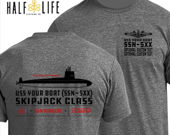 Skipjack Class Submarine T-shirt with Custom Personalized boat name, hull number and custom text | Fast Attack Submarine | Navy Nuke
