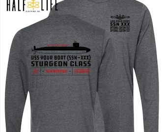 Sturgeon Class Submarine Long Sleeve Tee with Custom Personalized boat name, hull number & custom text | Fast Attack Submarine | Navy Nuke