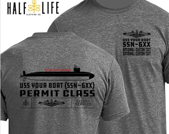 Permit Class Submarine T-shirt with Custom Personalized boat name, hull number and custom text | Fast Attack Submarine | Navy Nuke