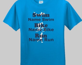 Custom Male Triathlete Support Youth T-shirt for supporting friends and family on race day who Swim Bike Run, a great surprise gift