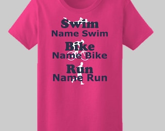 Triathlon Shirt - Custom Male Triathlete Support Women's T-shirt for supporting friends and family on race day, makes a great surprise gift