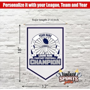 Fantasy Football Champion 12" x 18" Banner Custom Personalized with League Name, Team Name and Year. Fantasy Football Winner Award