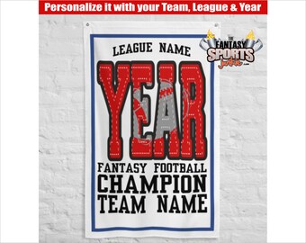 Banner de campeón de Fantasy Football personalizado y personalizado con el nombre de su equipo, nombre de la liga y año / Banner de trofeo del campeonato de Fantasy Football