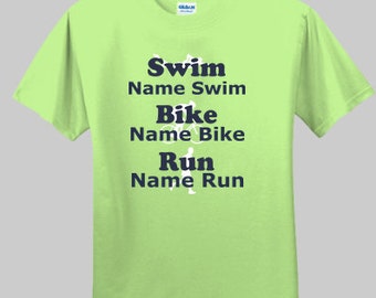 Custom Male Triathlete Support Unisex T-shirt for supporting friends and family on race day who Swim Bike Run, a great surprise gift