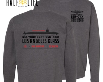 Los Angeles Class Submarine Crewneck Sweatshirt with Custom Personalized boat name, hull number & custom text | Ballistic Missile Submarine
